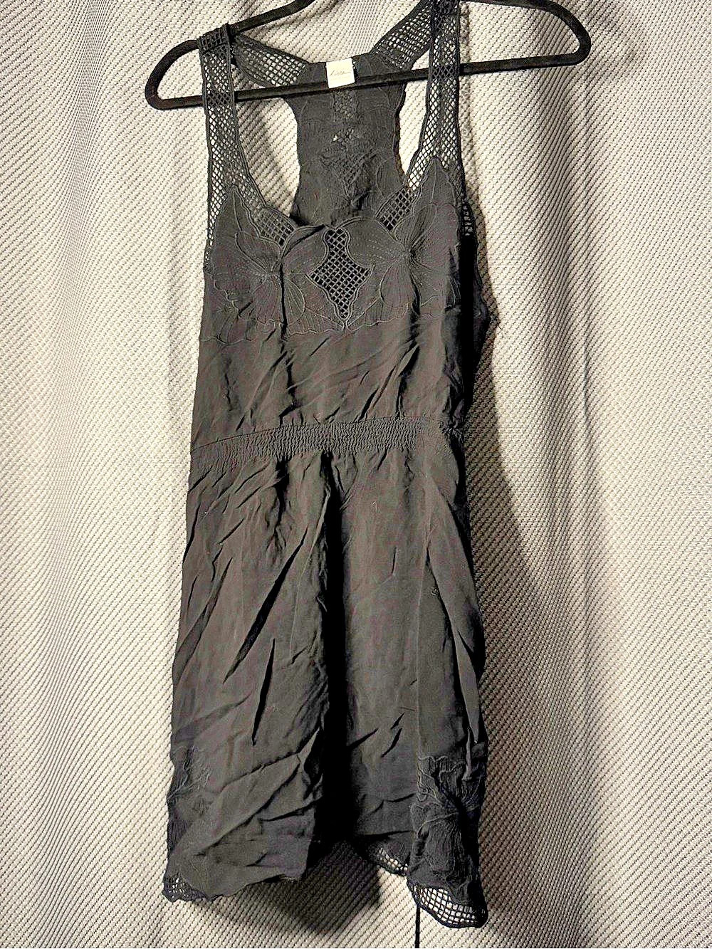 Kina Black Lace Racerback Tank Dress w/ Pockets- L